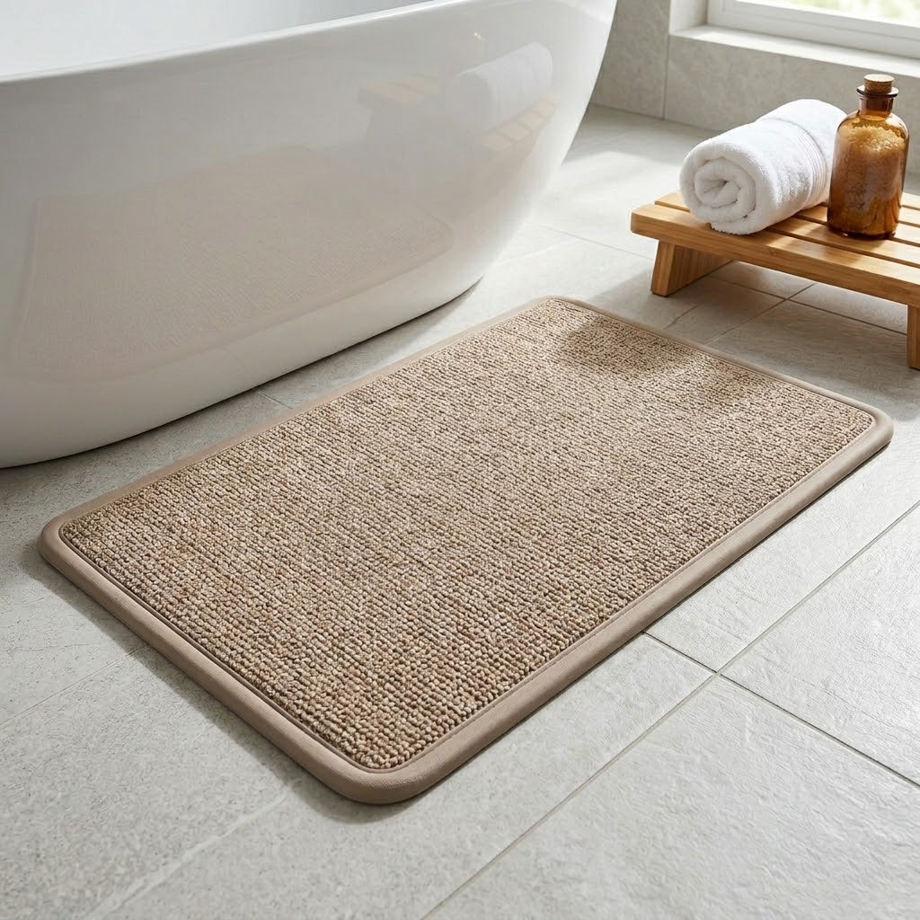 Beige Linen Quick-Dry Bath Mat