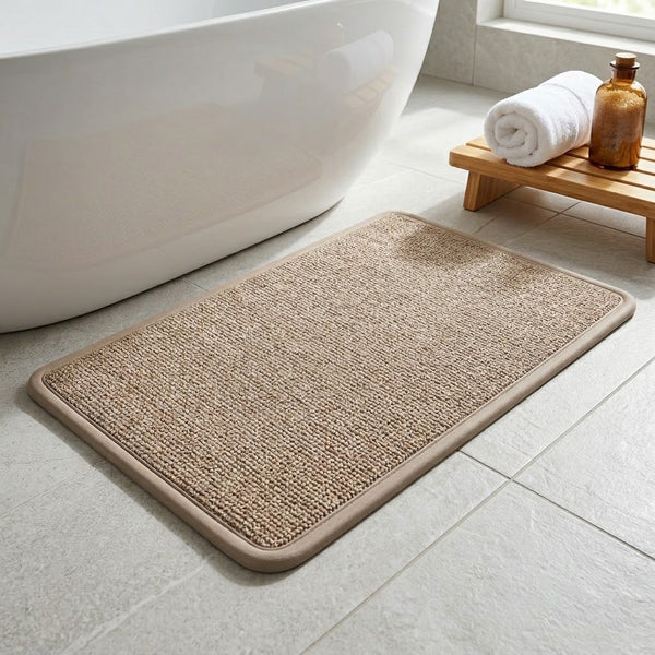 Beige Linen Quick-Dry Bath Mat