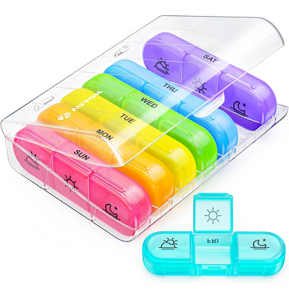 AM PM Weekly Pill Organizer – Travel-Friendly, Large Capacity & BPA-Free