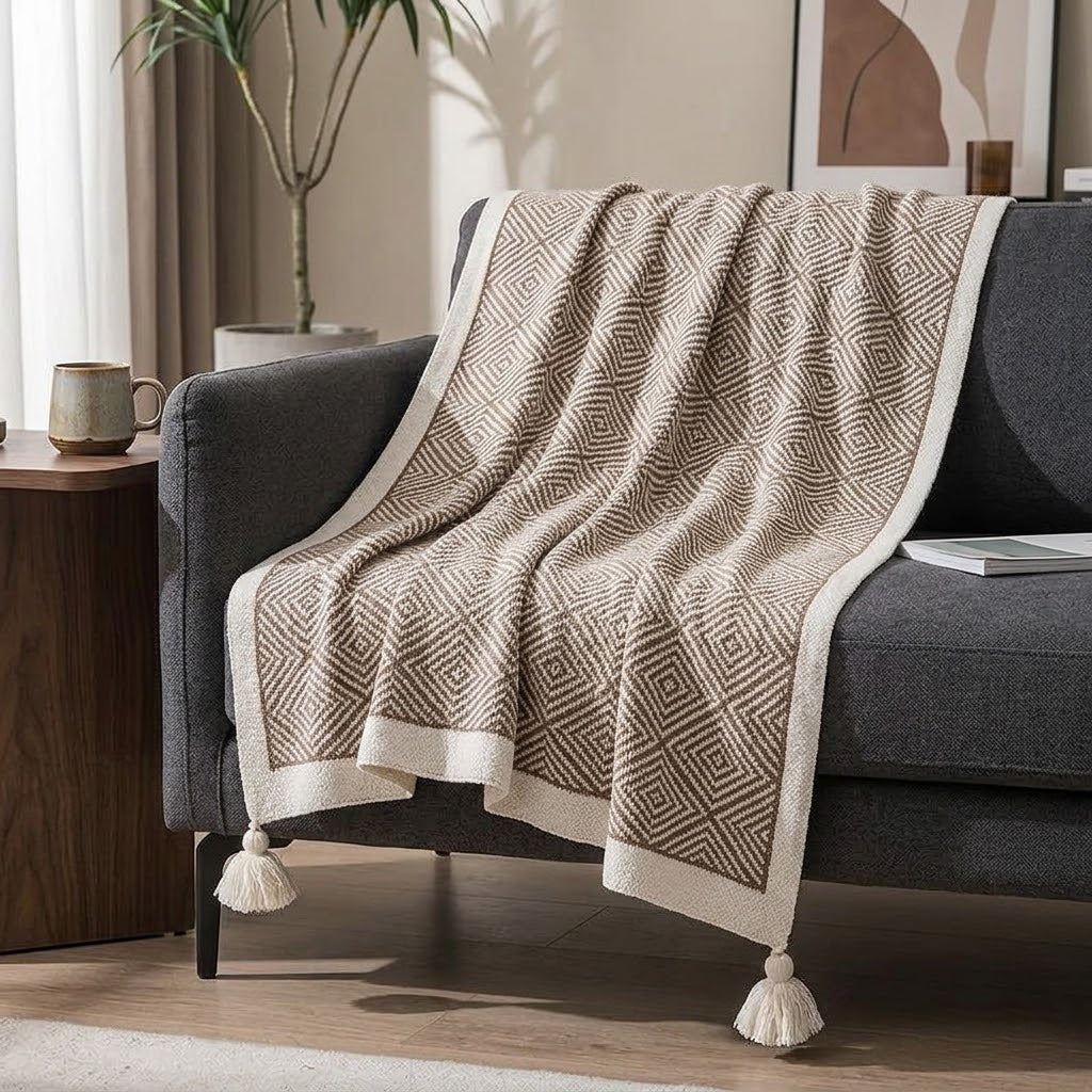 Bohemian Geometric Knit Nap Blanket